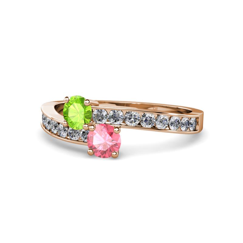 Olena Peridot and Pink Tourmaline with Side Diamonds Bypass Ring 