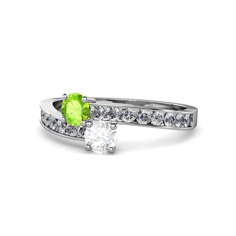 Olena Peridot and White Sapphire with Side Diamonds Bypass Ring 