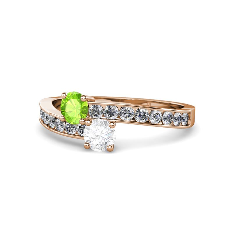 Olena Peridot and White Sapphire with Side Diamonds Bypass Ring 
