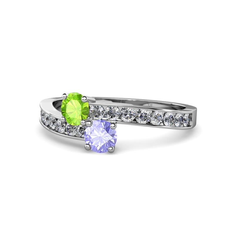 Olena Peridot and Tanzanite with Side Diamonds Bypass Ring 