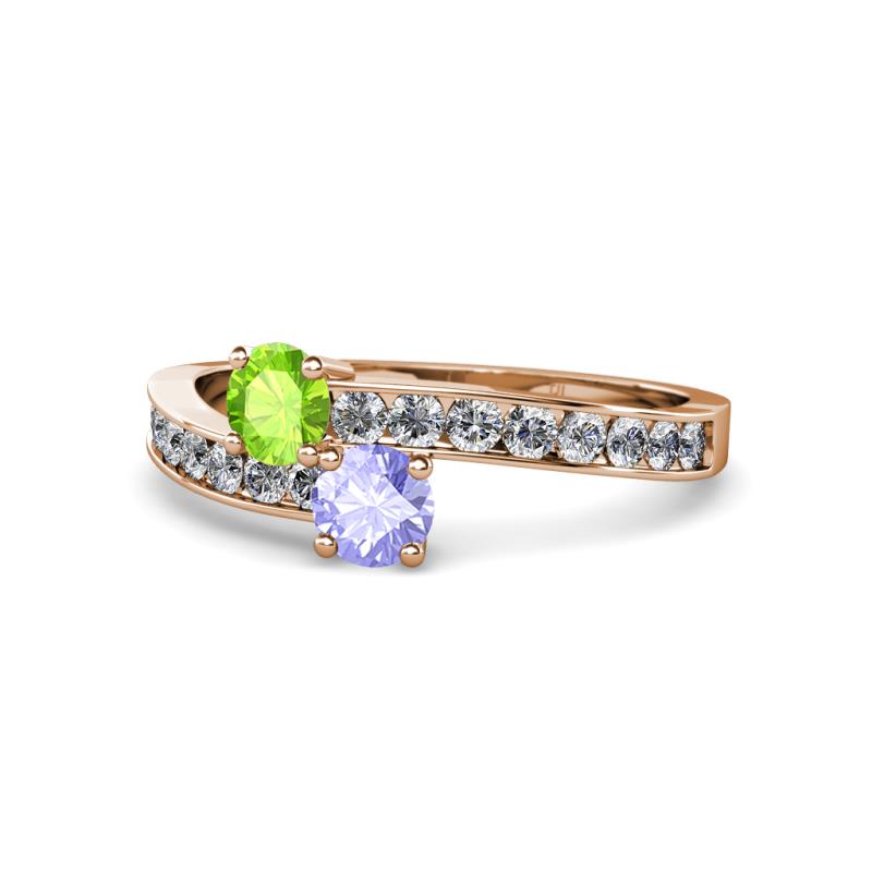Olena Peridot and Tanzanite with Side Diamonds Bypass Ring 