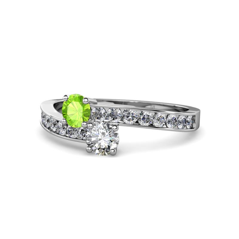 Olena Peridot and Diamond with Side Diamonds Bypass Ring 