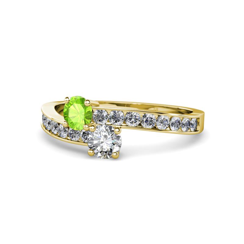 Olena Peridot and Diamond with Side Diamonds Bypass Ring 
