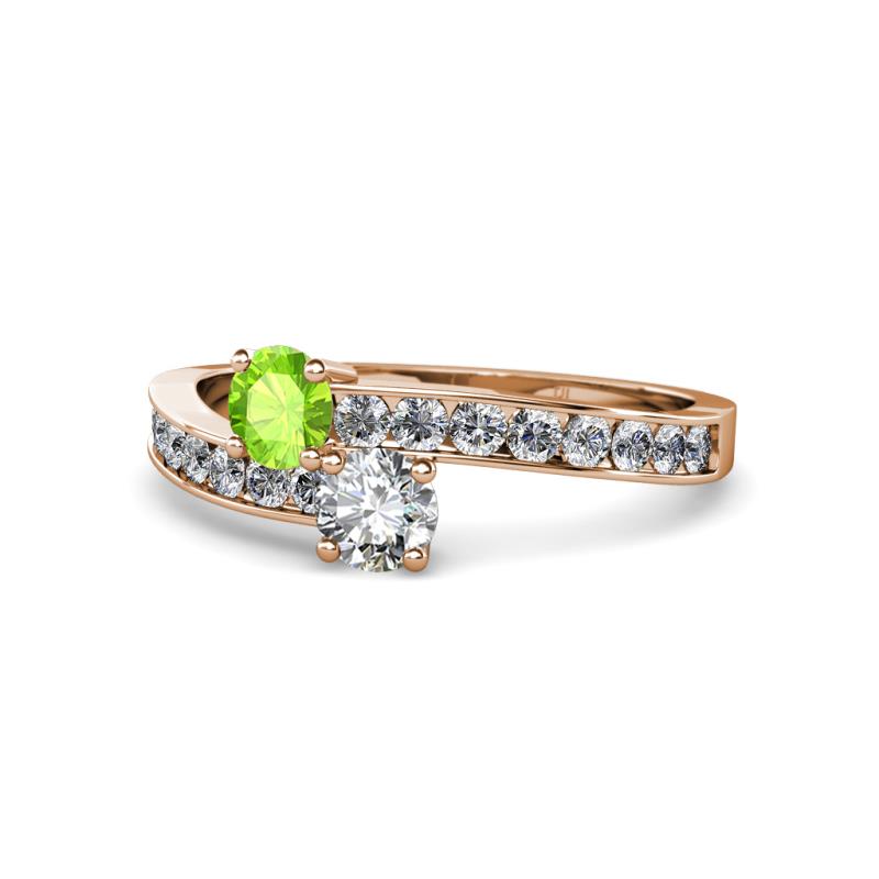 Olena Peridot and Diamond with Side Diamonds Bypass Ring 
