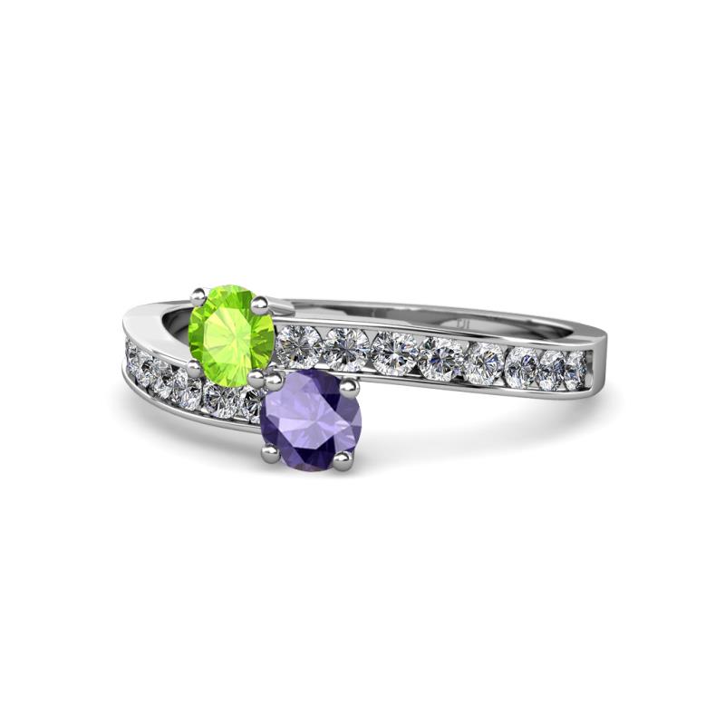 Olena Peridot and Iolite with Side Diamonds Bypass Ring 