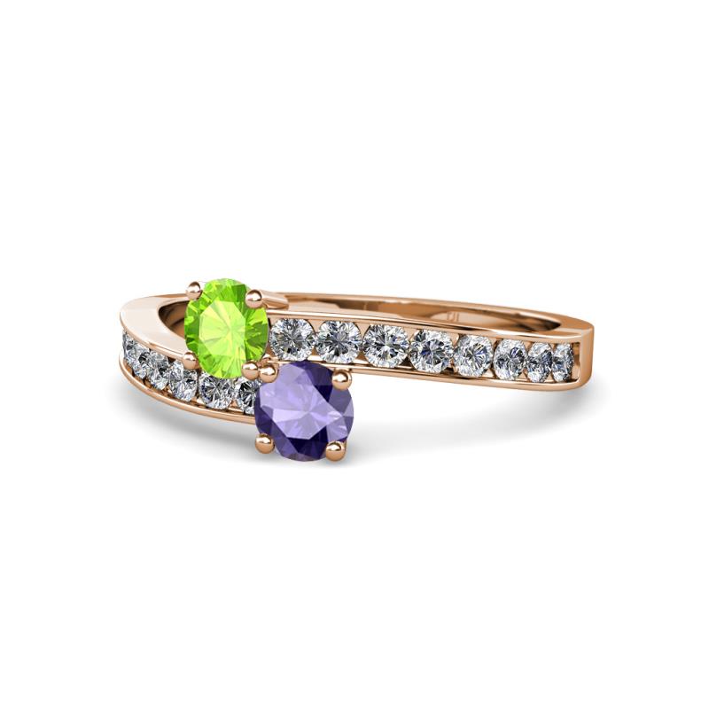 Olena Peridot and Iolite with Side Diamonds Bypass Ring 