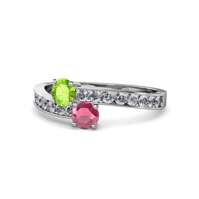 Olena Peridot and Rhodolite Garnet with Side Diamonds Bypass Ring 