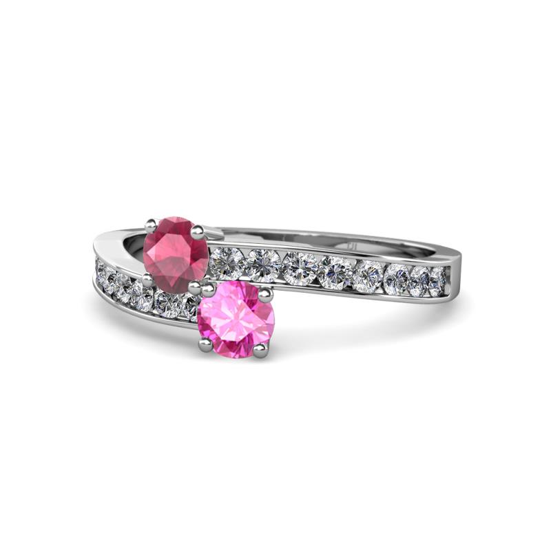 Olena Rhodolite Garnet and Pink Sapphire with Side Diamonds Bypass Ring 