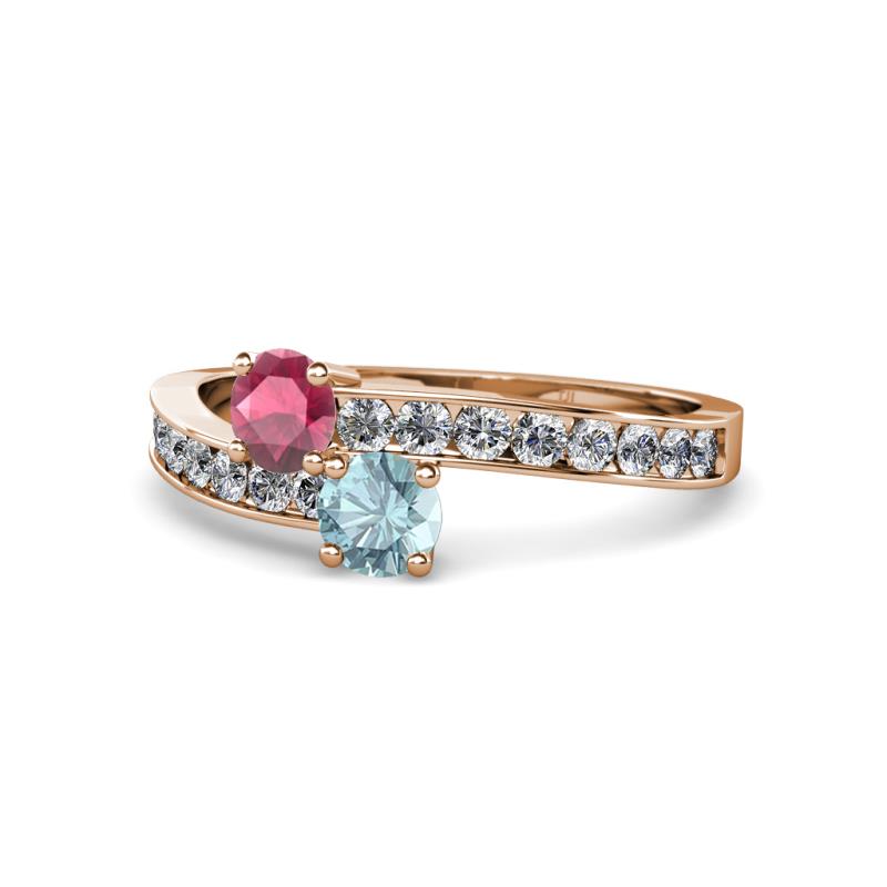 Olena Rhodolite Garnet and Aquamarine with Side Diamonds Bypass Ring 