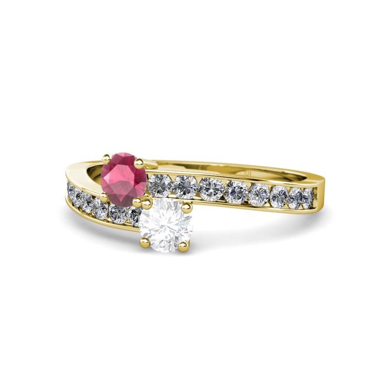 Olena Rhodolite Garnet and White Sapphire with Side Diamonds Bypass Ring 