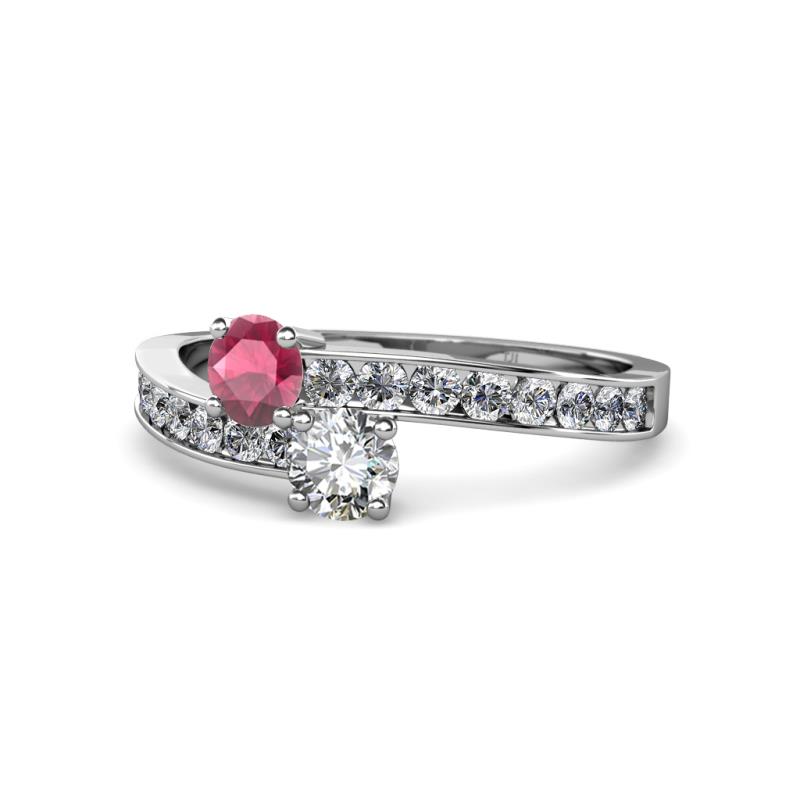 Olena Rhodolite Garnet and Diamond with Side Diamonds Bypass Ring 