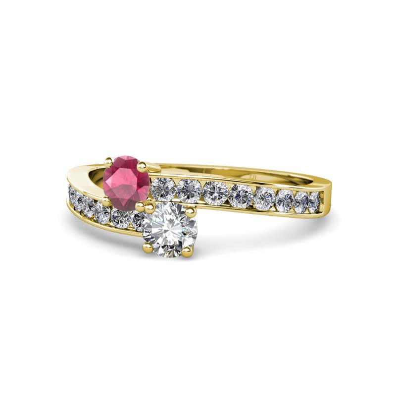 Olena Rhodolite Garnet and Diamond with Side Diamonds Bypass Ring 