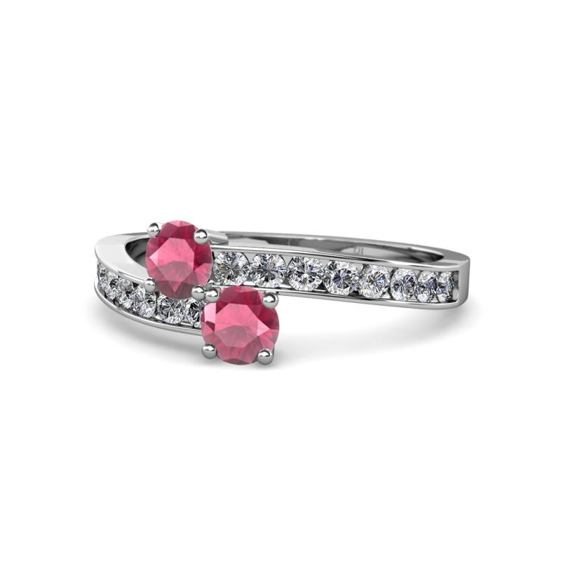 Olena Rhodolite Garnet with Side Diamonds Bypass Ring 