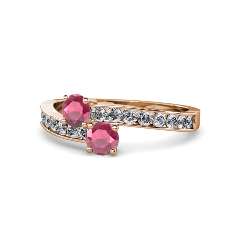 Olena Rhodolite Garnet with Side Diamonds Bypass Ring 