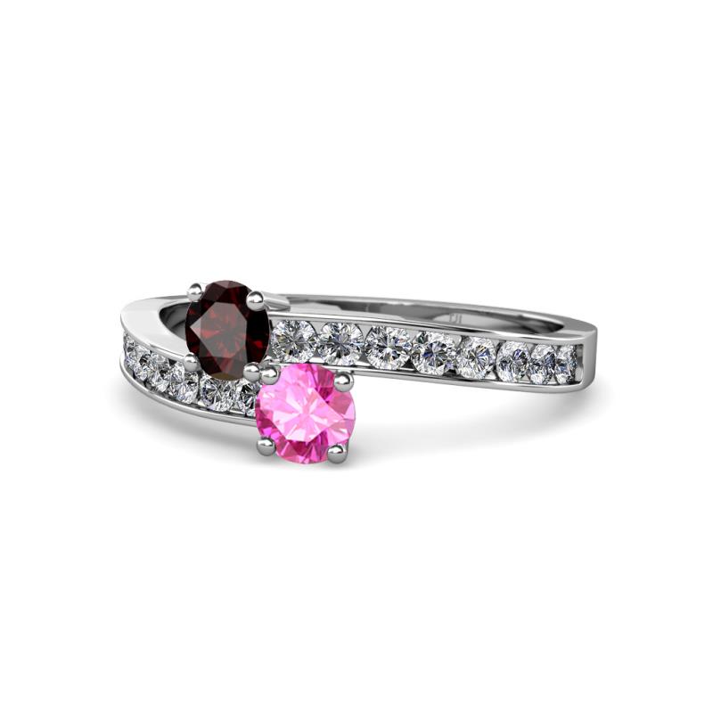 Olena Red Garnet and Pink Sapphire with Side Diamonds Bypass Ring 