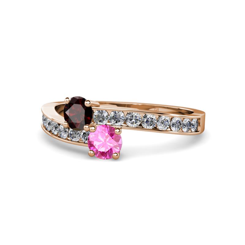 Olena Red Garnet and Pink Sapphire with Side Diamonds Bypass Ring 