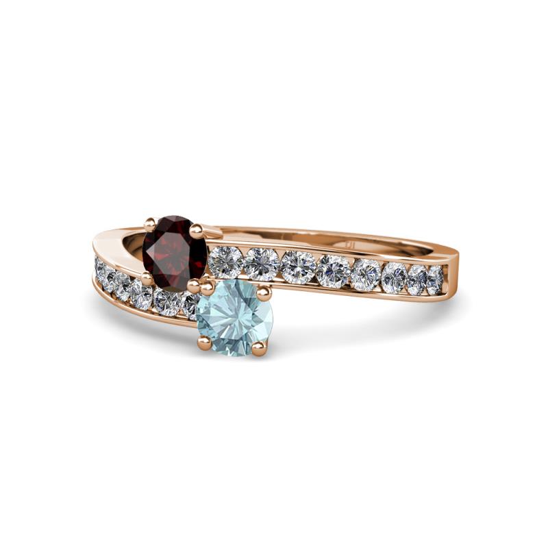 Olena Red Garnet and Aquamarine with Side Diamonds Bypass Ring 