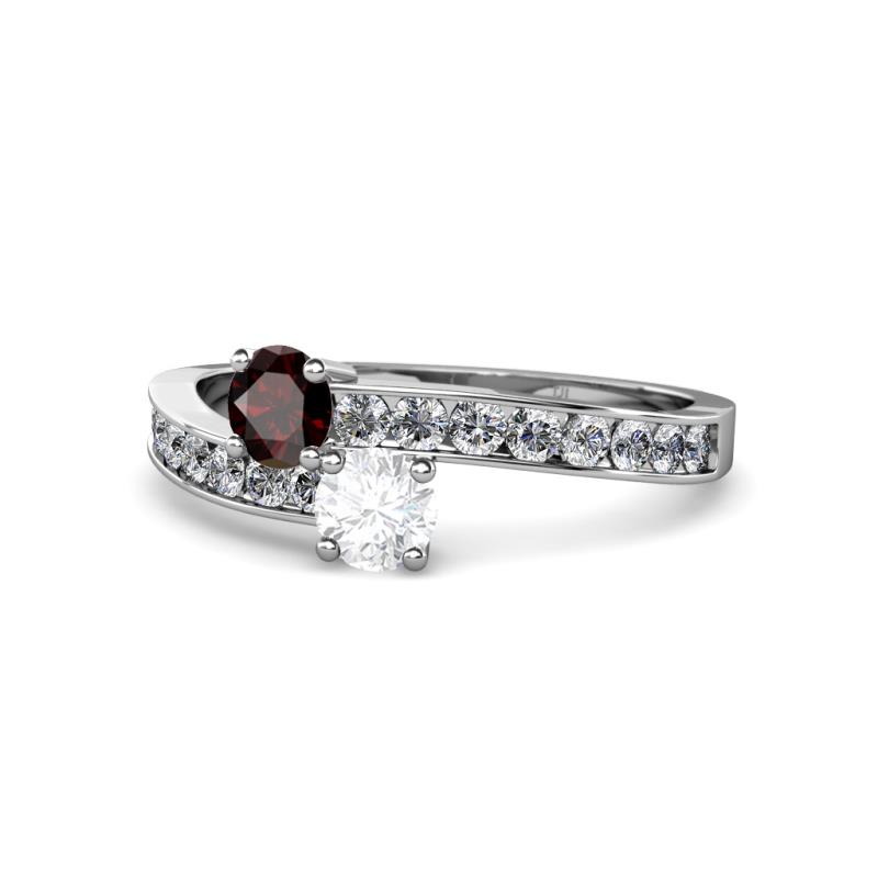 Olena Red Garnet and White Sapphire with Side Diamonds Bypass Ring 