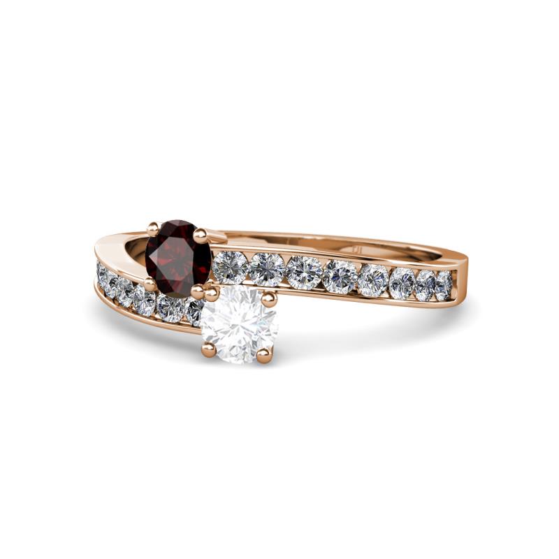 Olena Red Garnet and White Sapphire with Side Diamonds Bypass Ring 