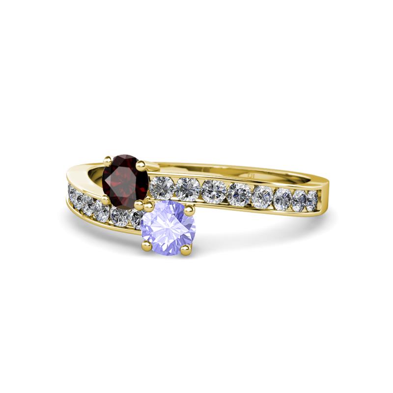 Olena Red Garnet and Tanzanite with Side Diamonds Bypass Ring 