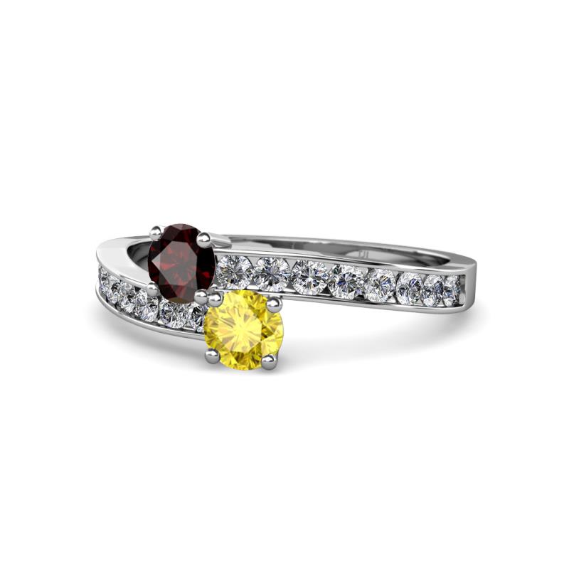 Olena Red Garnet and Yellow Sapphire with Side Diamonds Bypass Ring 