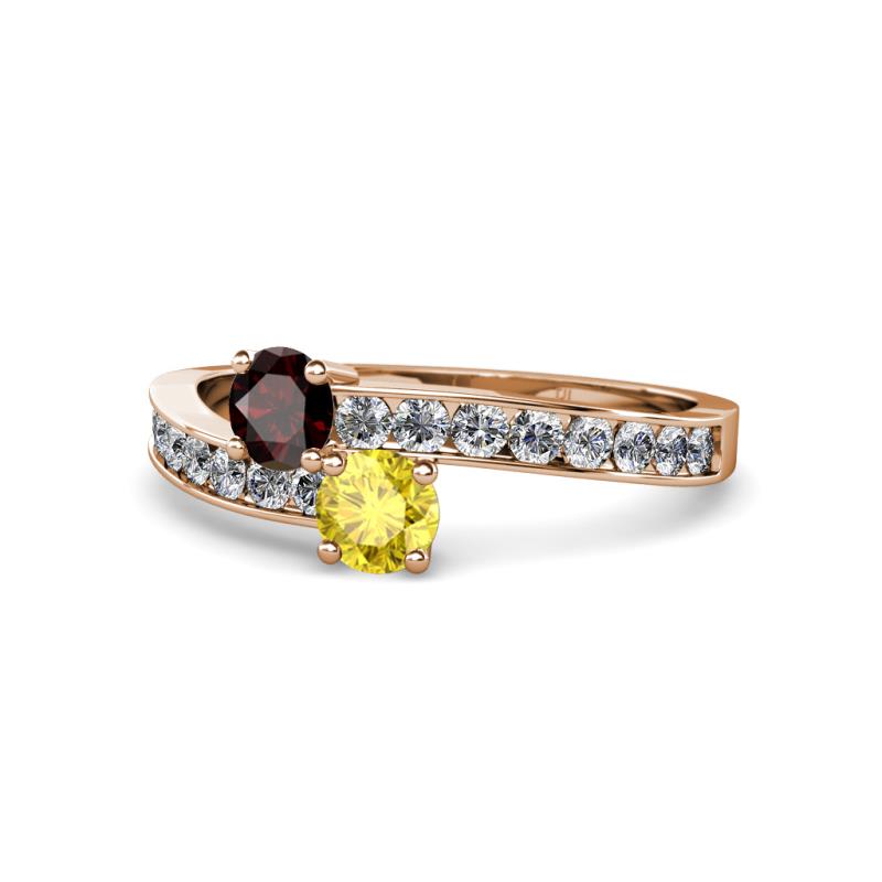 Olena Red Garnet and Yellow Sapphire with Side Diamonds Bypass Ring 