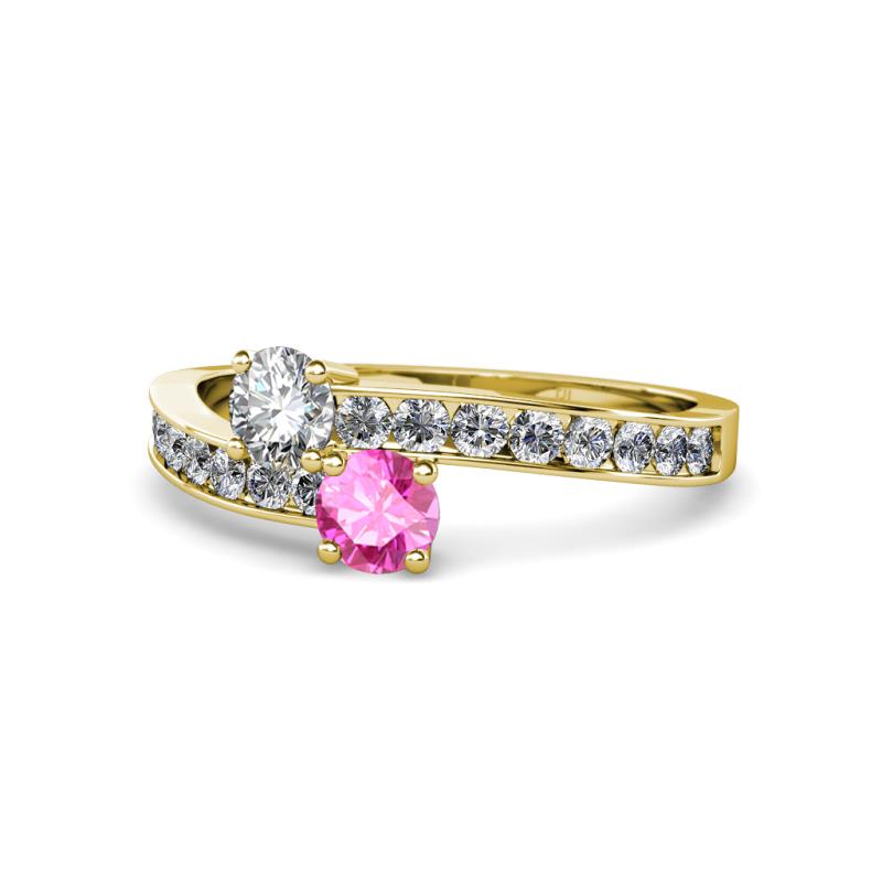 Olena Diamond and Pink Sapphire with Side Diamonds Bypass Ring 