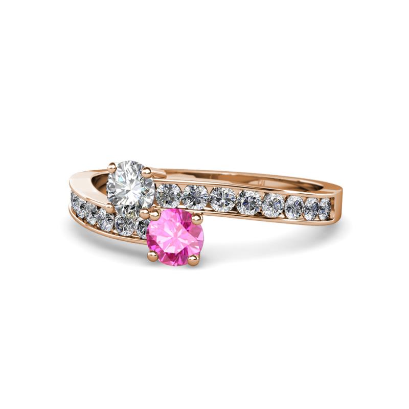 Olena Diamond and Pink Sapphire with Side Diamonds Bypass Ring 