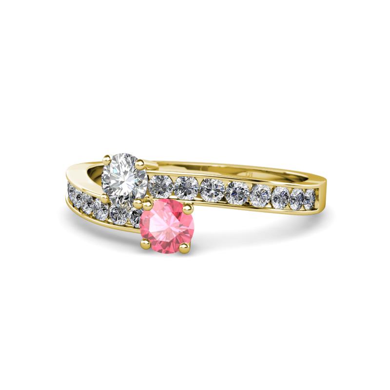 Olena Diamond and Pink Tourmaline with Side Diamonds Bypass Ring 