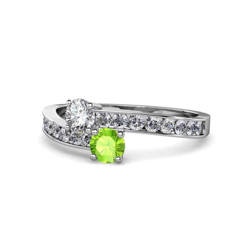 Olena Diamond and Peridot with Side Diamonds Bypass Ring 