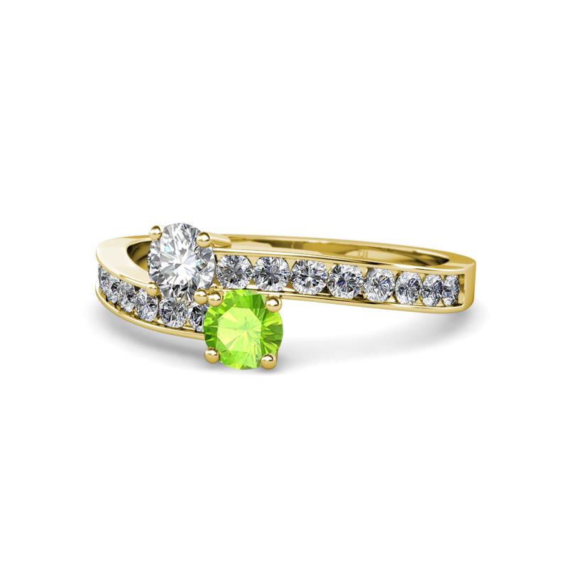 Olena Diamond and Peridot with Side Diamonds Bypass Ring 