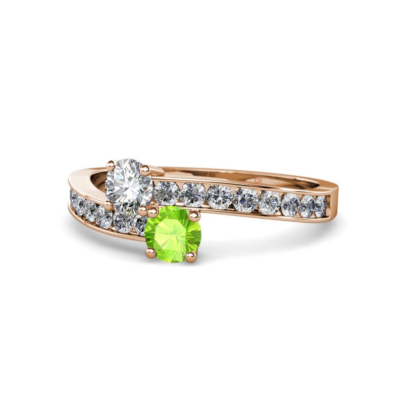 Olena Diamond and Peridot with Side Diamonds Bypass Ring 