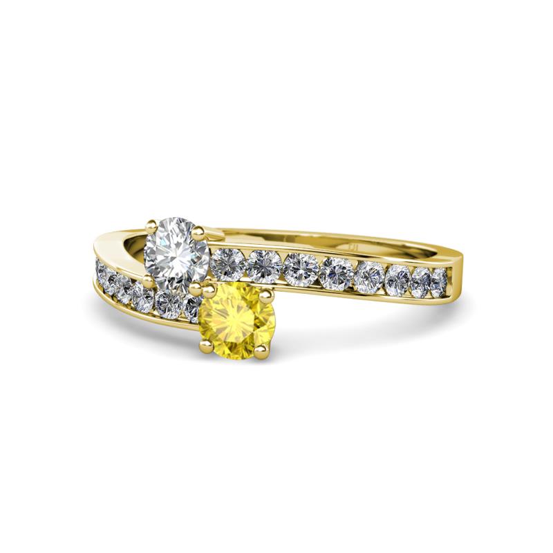 Olena Diamond and Yellow Sapphire with Side Diamonds Bypass Ring 