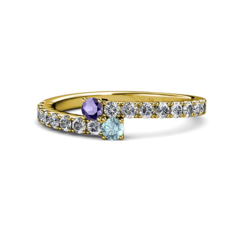 Delise 3.40mm Round Iolite and Aquamarine with Side Diamonds Bypass Ring 