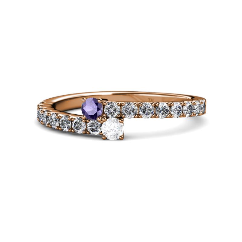 Delise 3.40mm Round Iolite and White Sapphire with Side Diamonds Bypass Ring 