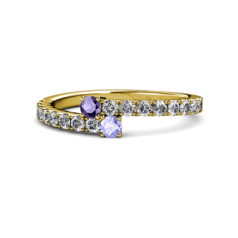 Delise 3.40mm Round Iolite and Tanzanite with Side Diamonds Bypass Ring 