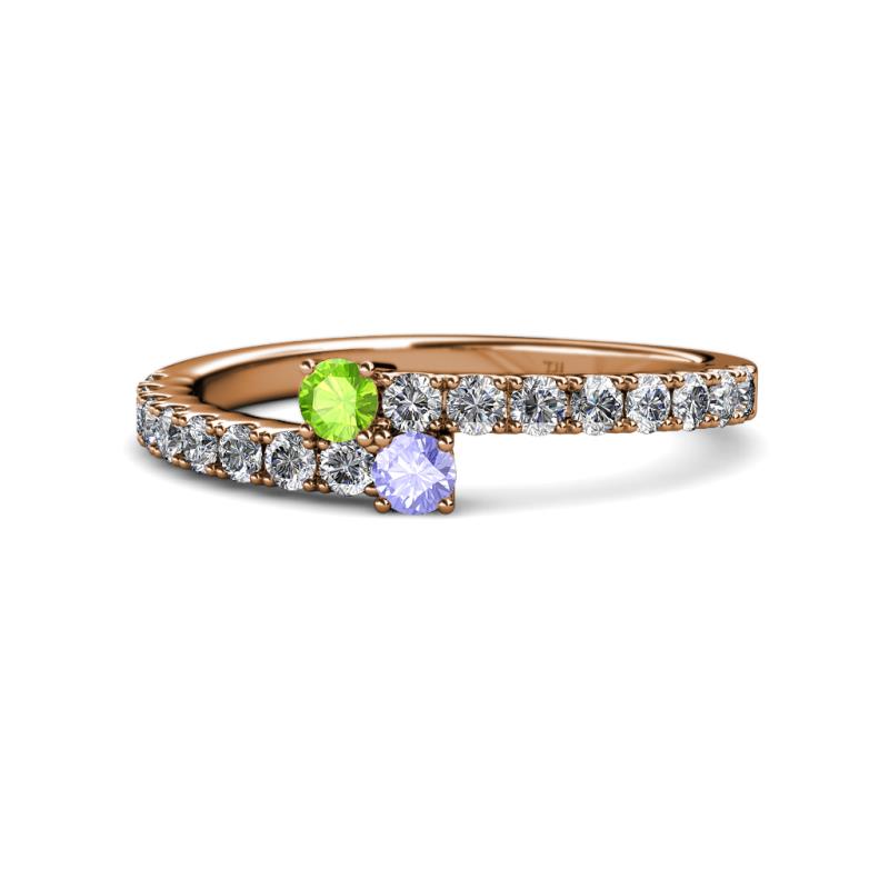 Delise 3.40mm Round Peridot and Tanzanite with Side Diamonds Bypass Ring 