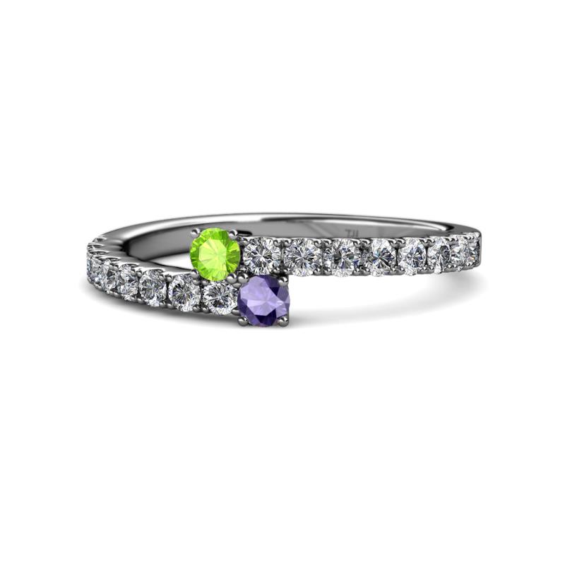 Delise 3.40mm Round Peridot and Iolite with Side Diamonds Bypass Ring 