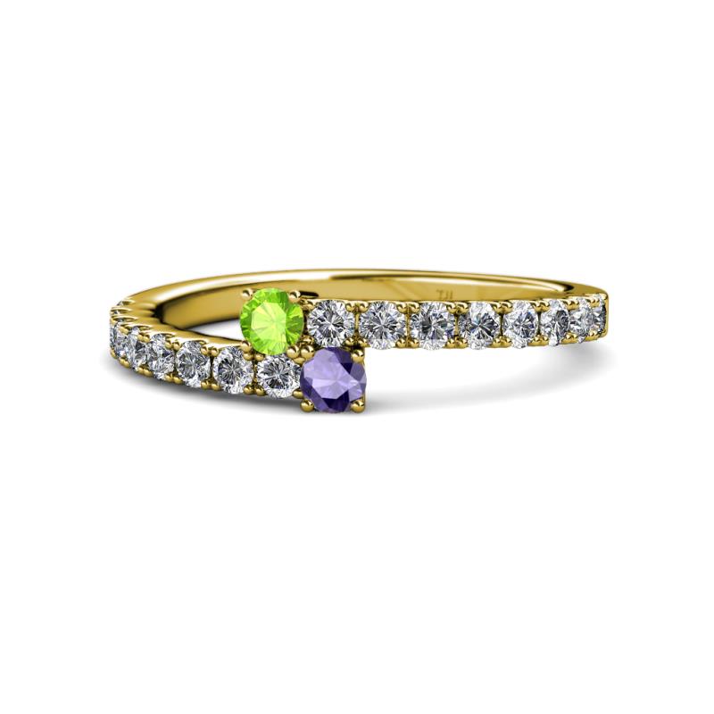 Delise 3.40mm Round Peridot and Iolite with Side Diamonds Bypass Ring 