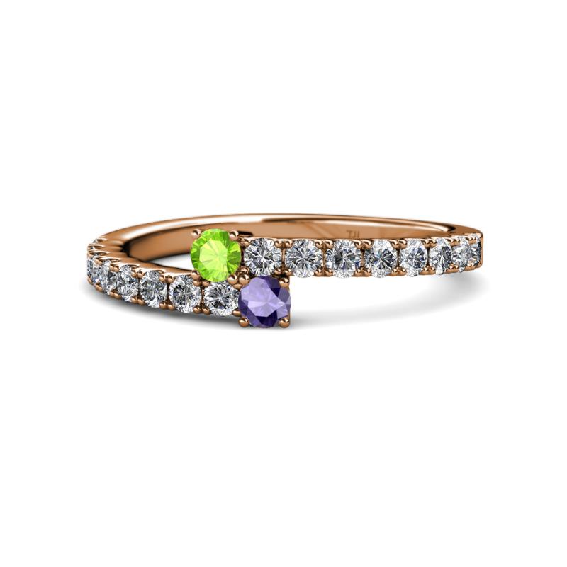 Delise 3.40mm Round Peridot and Iolite with Side Diamonds Bypass Ring 