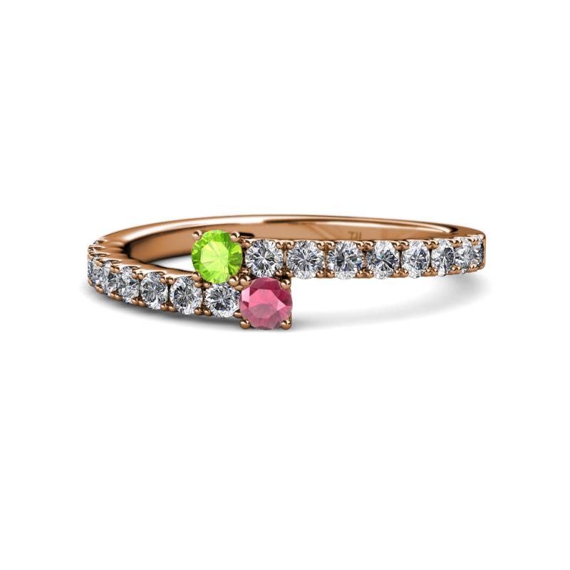 Delise 3.40mm Round Peridot and Rhodolite Garnet with Side Diamonds Bypass Ring 