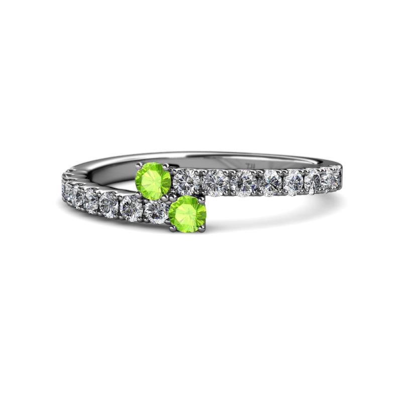 Delise 3.40mm Round Peridot with Side Diamonds Bypass Ring 