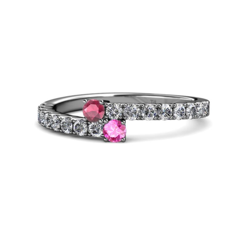 Delise 3.40mm Round Rhodolite Garnet and Pink Sapphire with Side Diamonds Bypass Ring 