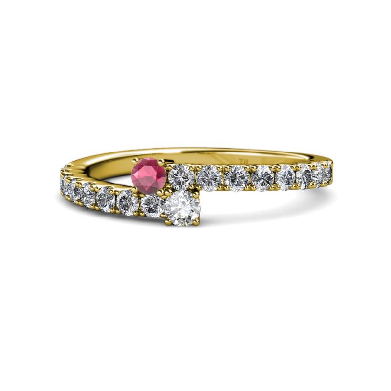 Delise 3.40mm Round Rhodolite Garnet and Diamond with Side Diamonds Bypass Ring 