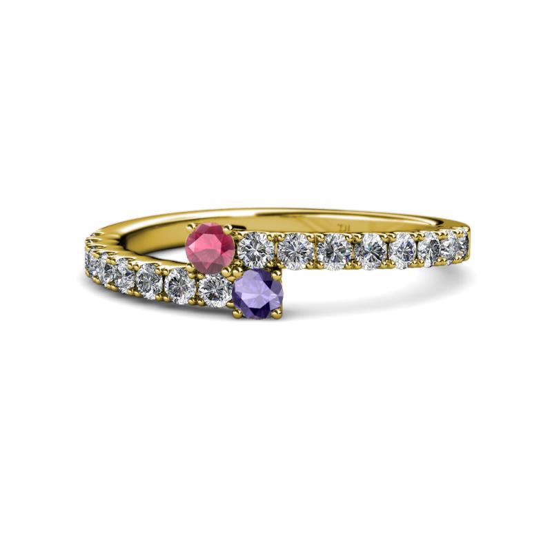 Delise 3.40mm Round Rhodolite Garnet and Iolite with Side Diamonds Bypass Ring 