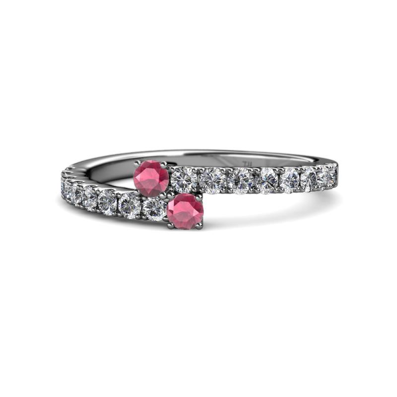 Delise 3.40mm Round Rhodolite Garnet with Side Diamonds Bypass Ring 