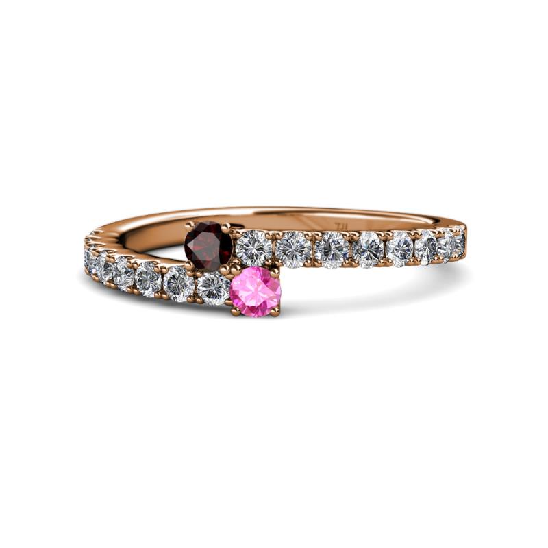 Delise 3.40mm Round Red Garnet and Pink Sapphire with Side Diamonds Bypass Ring 