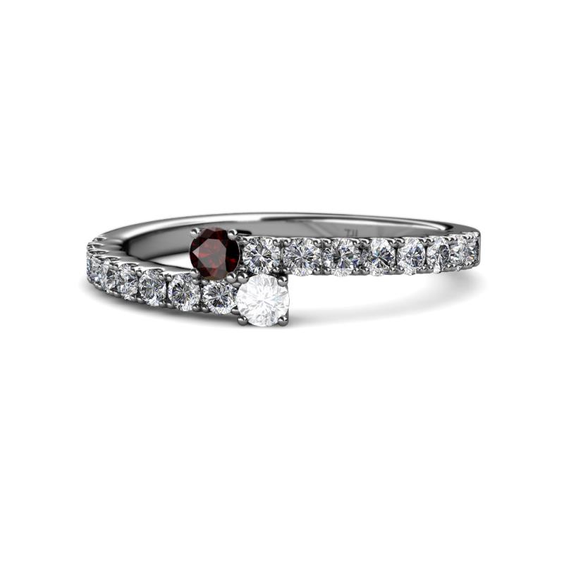 Delise 3.40mm Round Red Garnet and White Sapphire with Side Diamonds Bypass Ring 