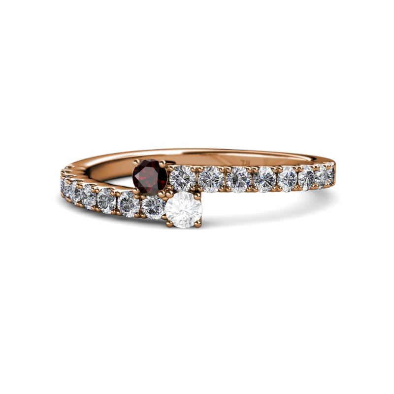Delise 3.40mm Round Red Garnet and White Sapphire with Side Diamonds Bypass Ring 