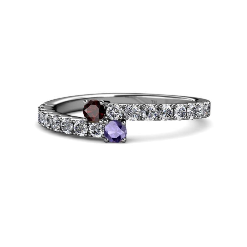 Delise 3.40mm Round Red Garnet and Iolite with Side Diamonds Bypass Ring 